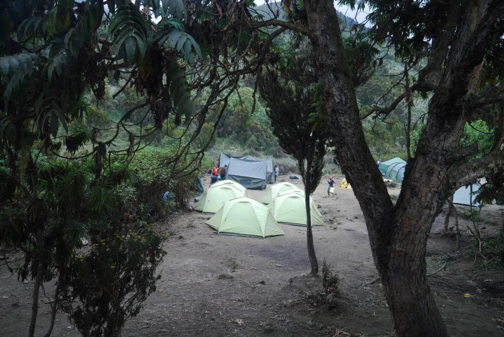 One of the many clearings around Machame Camp and an empty campsite awaiting its occupants to finally arrive.