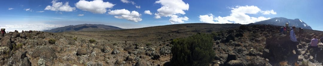 Left to right, leaving the Shira Plateau heading towards Kibo Peak