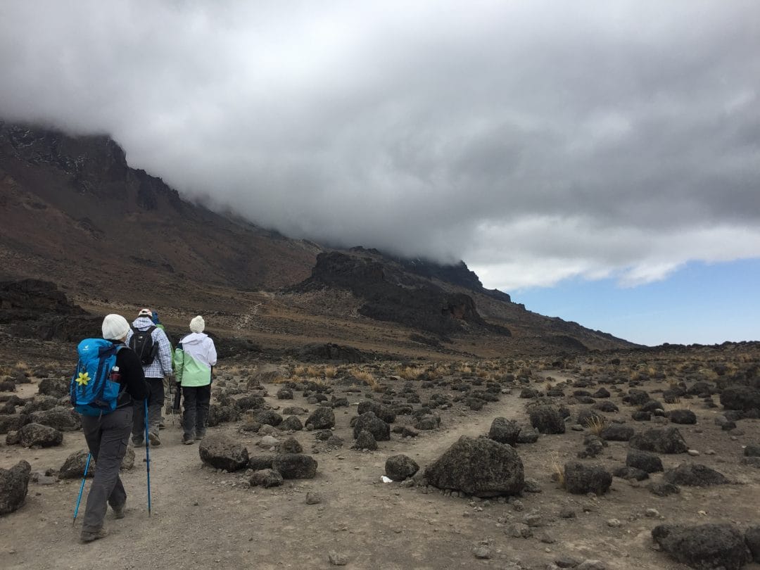 The cloud sets in as we approach the Lava Tower, still around an hour from our lunchtime goal.