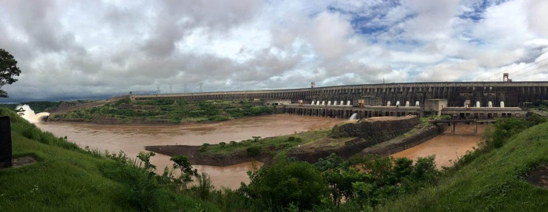 main itaipu dam panorama, itaipu dam spillways working