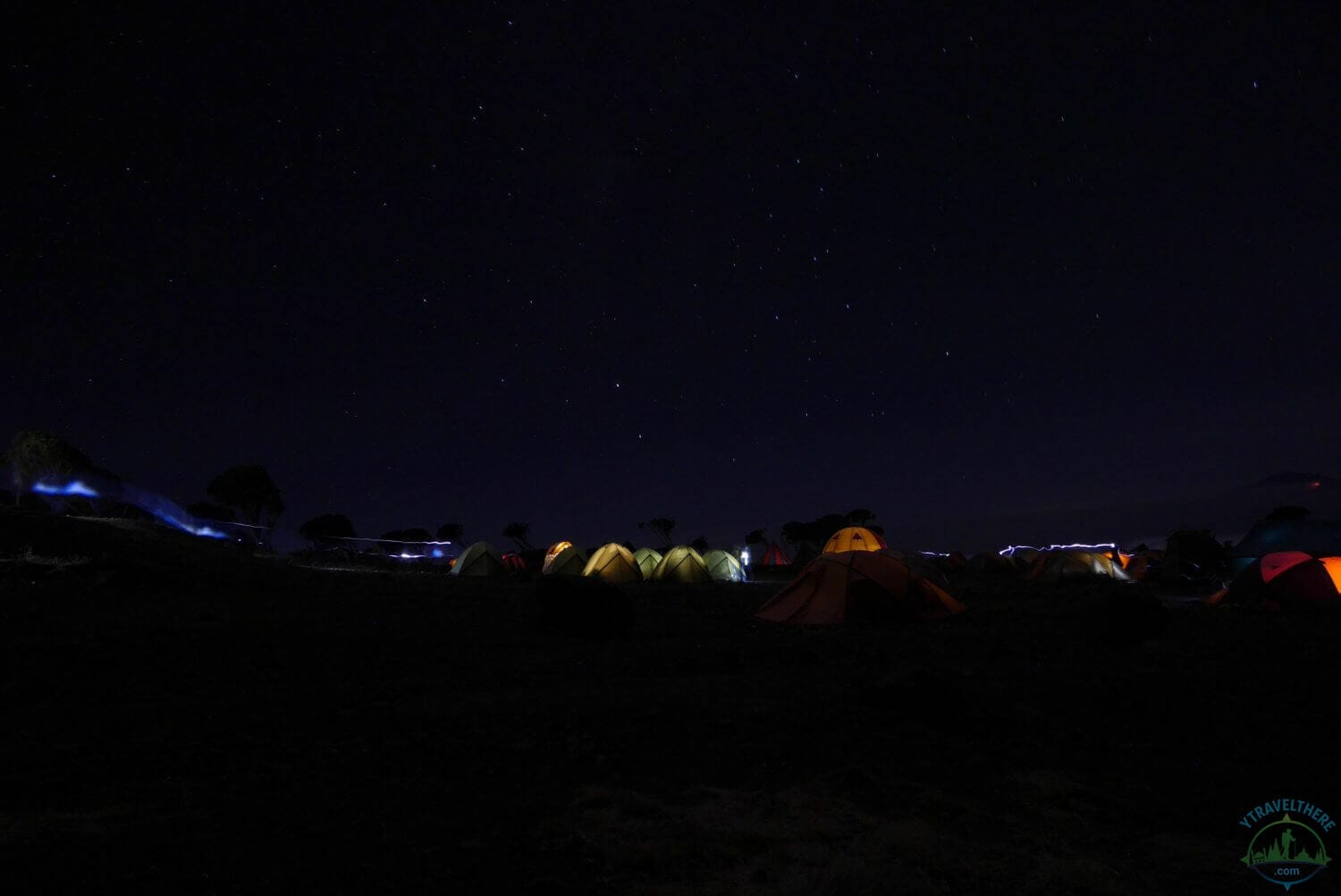 tents lit up Kilimanjaro, Shira 2 camp Kilimanjaro night