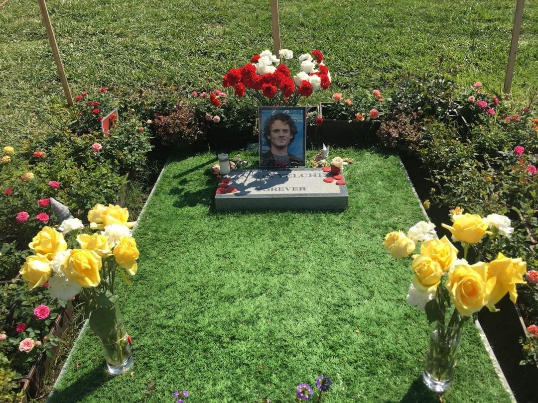 Anton yelchin final resting place, hollywood forever cemetery, Anton yelchin temporary grave