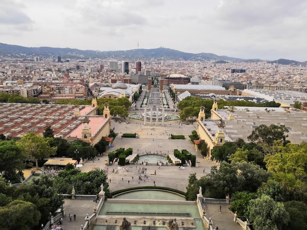 Museu Nacional d'Art de Catalunya rooftop view, looking over palau nacional barcelona, best free view barcelona