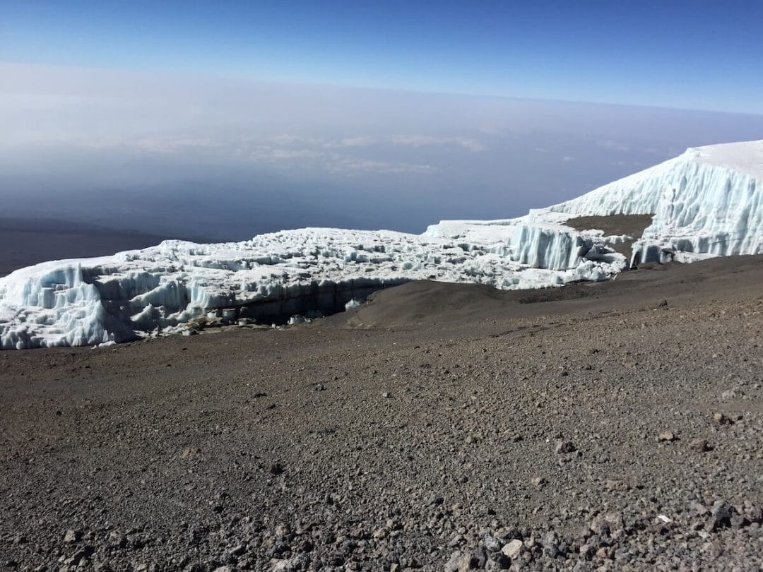 Glaciers clinging to the summit of Kilimanjaro.
